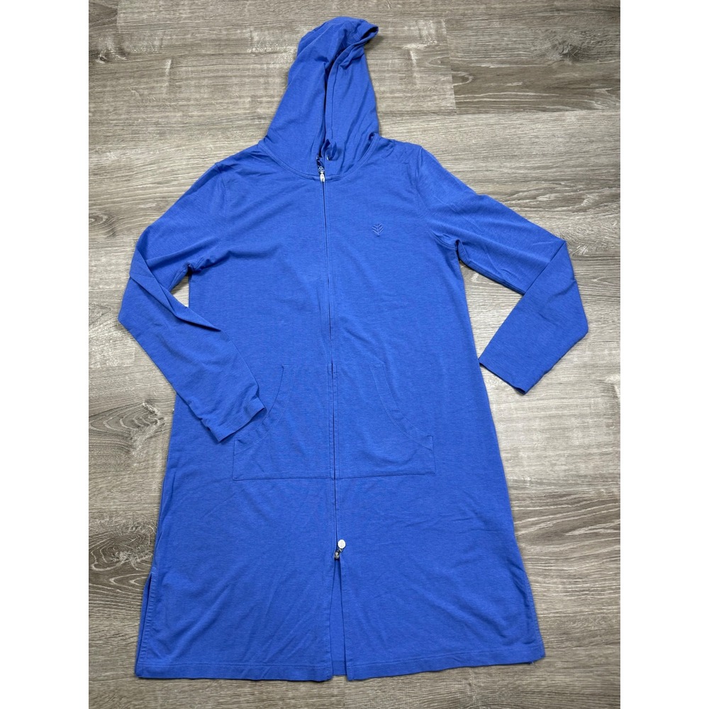 Coolibar Womens Cabana Hoodie UPF 50+ Blue Full Zip Sun Shirt Small 01307